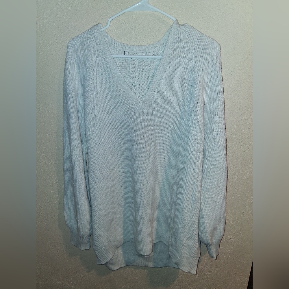 ATHLETA Ribbed Knit V-Neck Sweater Extra Fine Merino Wool Blend Dove White XL